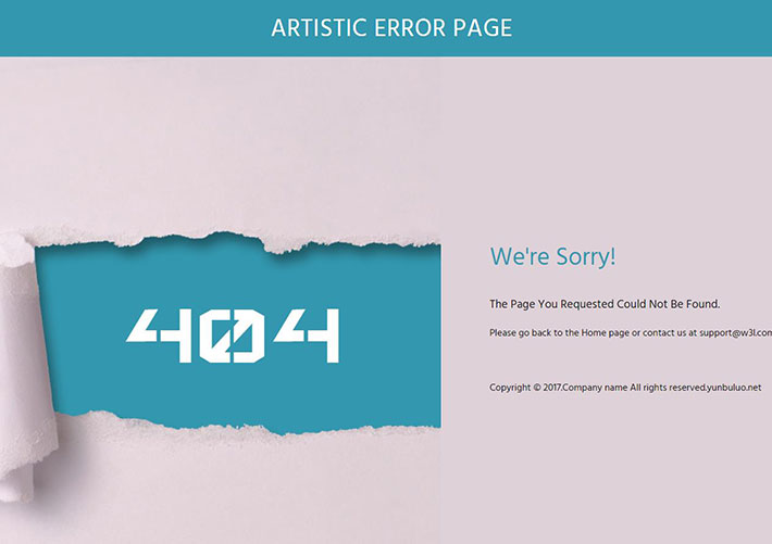 撕纸背景简约网站访问出错404网页模板