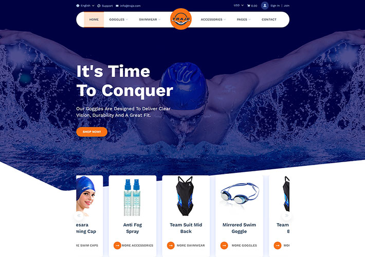 响应式游泳用品商店HTML5网站网页模板下载