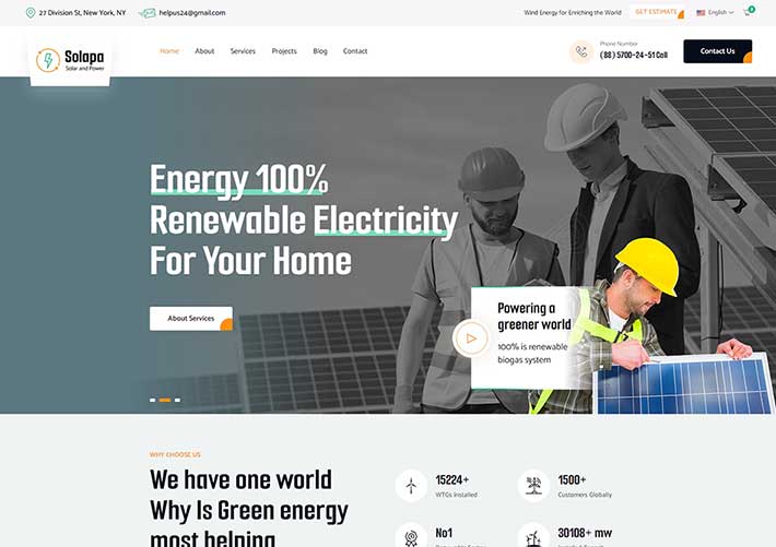 多页面响应式太阳能新能源公司HTML模板