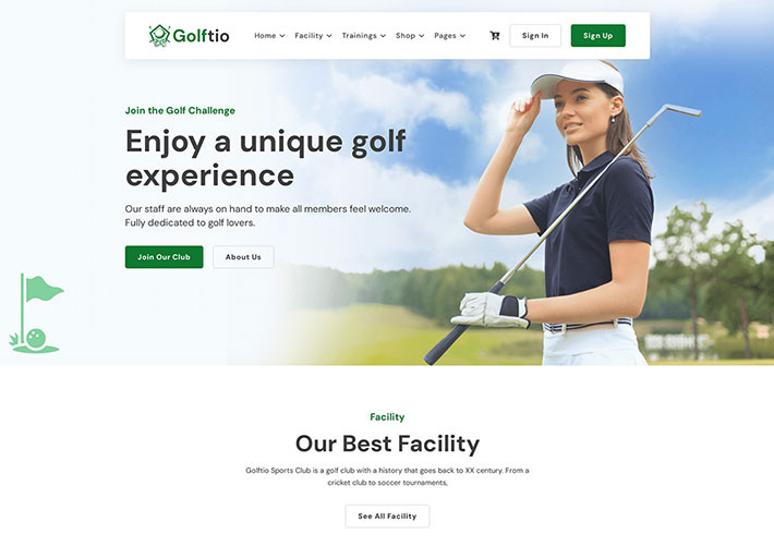 自适应体育运动高尔夫俱乐部网站网页HTML5网页模板
