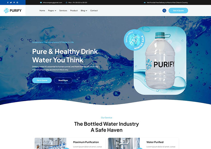 响应式HTML瓶装水行业企业官网网站源码模板