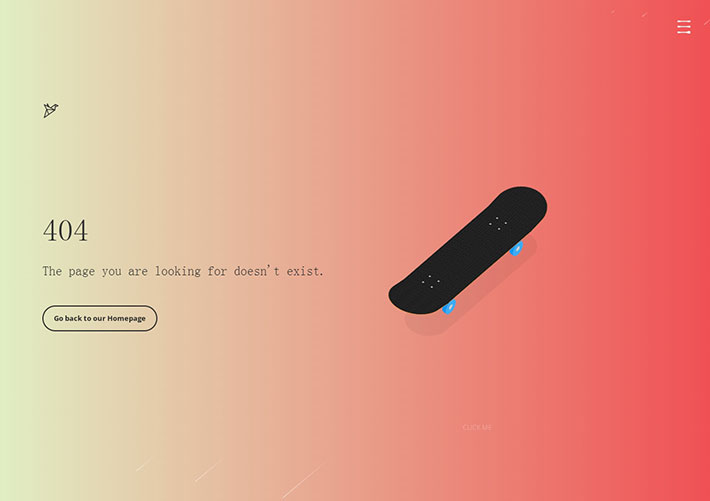 创意滑板动画404错误特效网页HTML模板