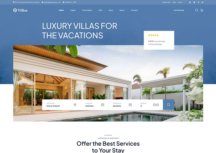 高端响应式酒店和别墅假期租赁企业品牌网站网页HTML模板