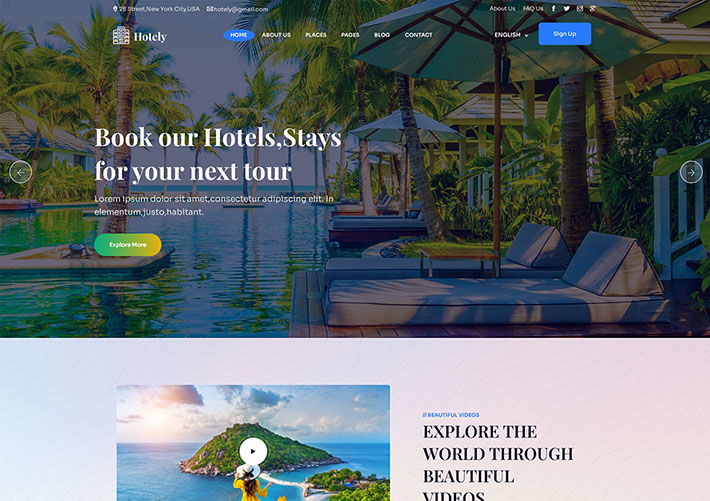 响应式旅游在线预订酒店预订企业网站UI网页模板源码