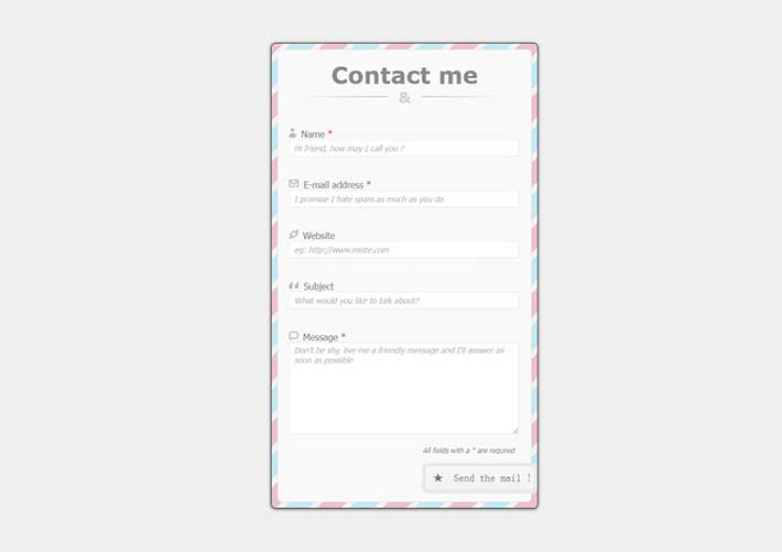 css3+html5彩色网站留言表单代码素材页面