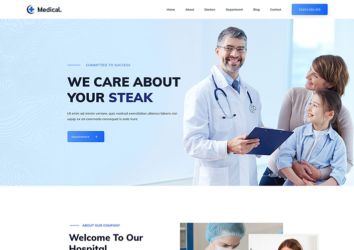 医疗网站源码蓝色简约医疗网页设计HTML代码模板