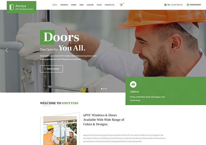 响应式绿色门窗建材保洁服务公司网站网页HTML模板