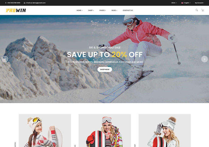 响应式滑雪运动装备电商网站bootstrap网页HTML模板