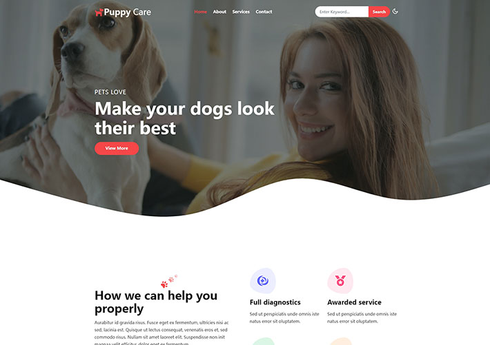 响应式宠物宣传网站UI界面设计网页HTML源码模板