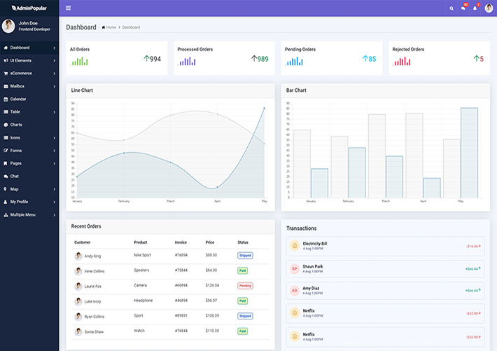 Bootstrap5后台UI界面管理模板网页HTML源码模板