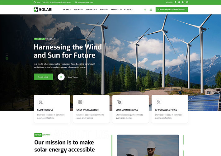 生态环境太阳能环保企业官网网站HTML网页源码模板
