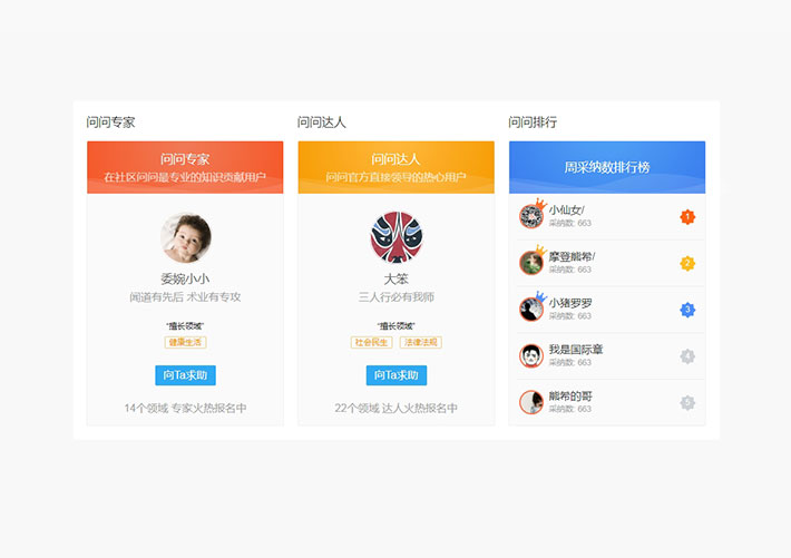 div css社区网站问答排行列表布局HTML网页代码素材