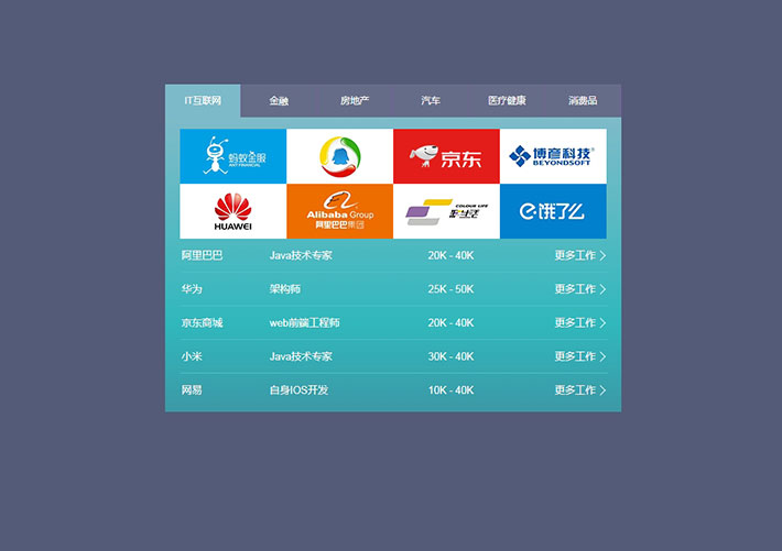 jquery TAB选项卡企业岗位信息网页代码素材