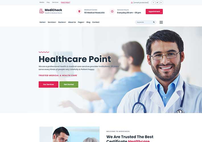 自适应医疗牙医妇科健康医院网站HTML网页模板