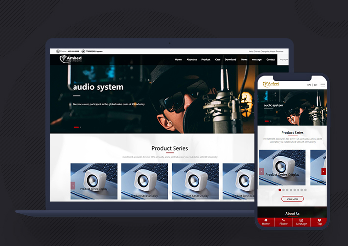 响应式英文音响设备企业外贸网站PbootCMS模板自适应手机端