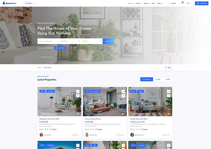 响应式多用途房源信息发布产品展示企业网站HTML5网页模板