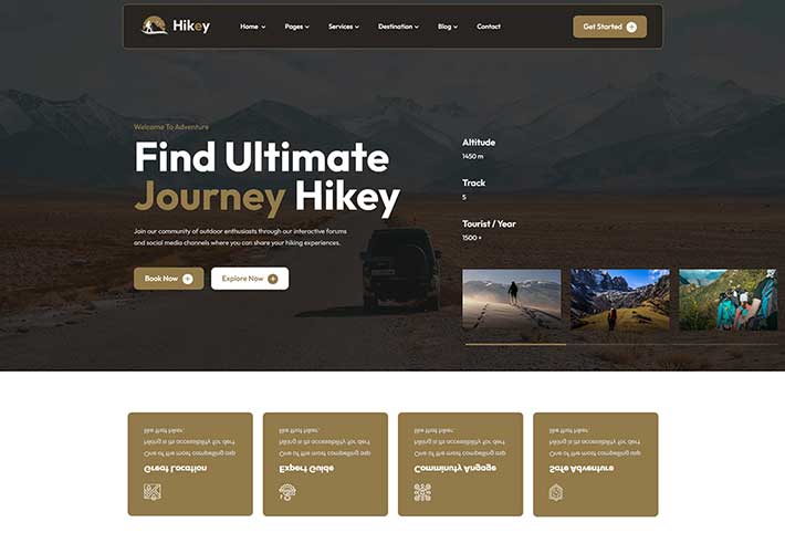 响应式徒步露营旅行网站HTML5网页前端模板自适应